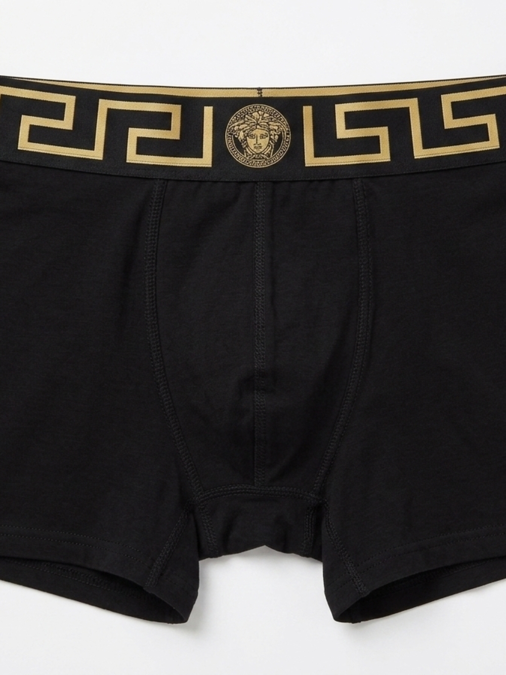 Versace Black Boxer Briefs with Gold Greek Key Waistband